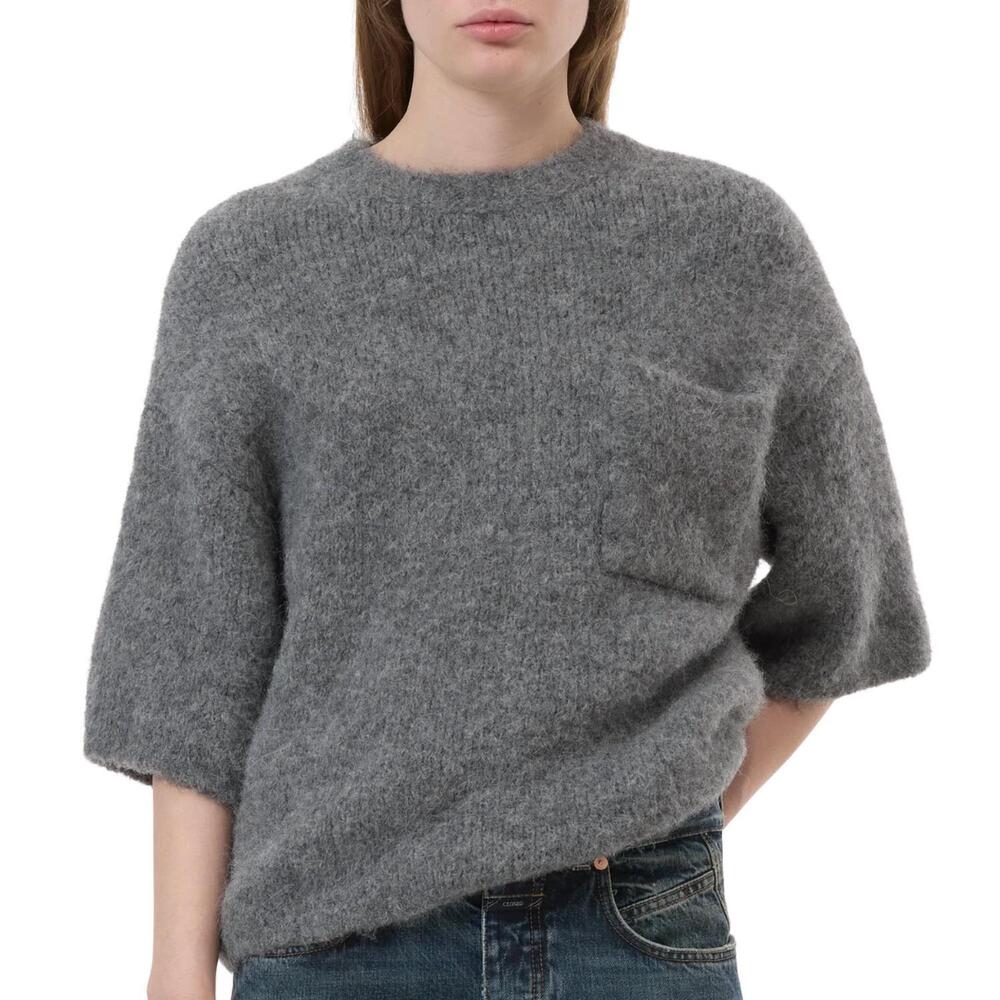 NEW CLOSED short-sleeve alpaca-mix knit sweater in dark grey melange